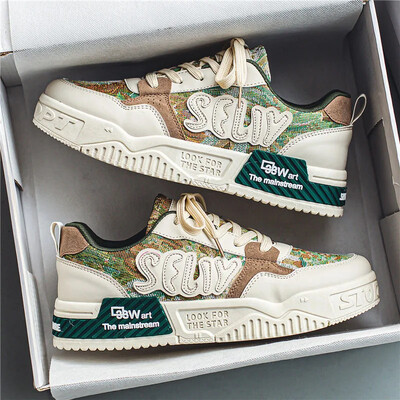 Pantofi colorați în culoarea pădurii pentru bărbați Nou în 2024 Pantofi cu platformă cu șireturi pentru bărbați, Tendință ocazională, la modă coreeană, 44