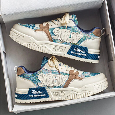 Pantofi colorați în culoarea pădurii pentru bărbați Nou în 2024 Pantofi cu platformă cu șireturi pentru bărbați, Tendință ocazională, la modă coreeană, 44