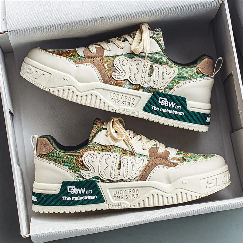 Pantofi colorați în culoarea pădurii pentru bărbați Nou în 2024 Pantofi cu platformă cu șireturi pentru bărbați, Tendință ocazională, la modă coreeană, 44