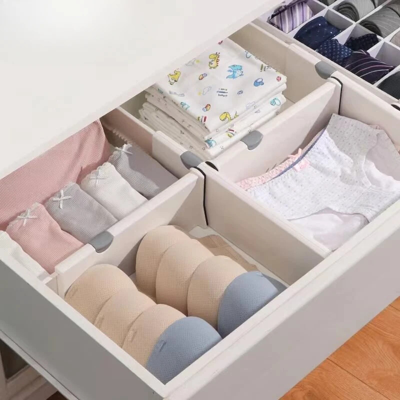 T Stalčių pertvara Reguliuojami namų organizavimo pertvarai balti plastikiniai pertvarų laikikliai Kūrybiški ištraukiami stalčių pertvarai