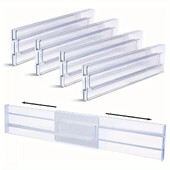 Atvilktņu sadalītāji, 1 iepakojums, regulējami 8 cm augstumā, izvēršami no 27,7-52,5 cm virtuves atvilktņu organizators, caurspīdīga plastmasa