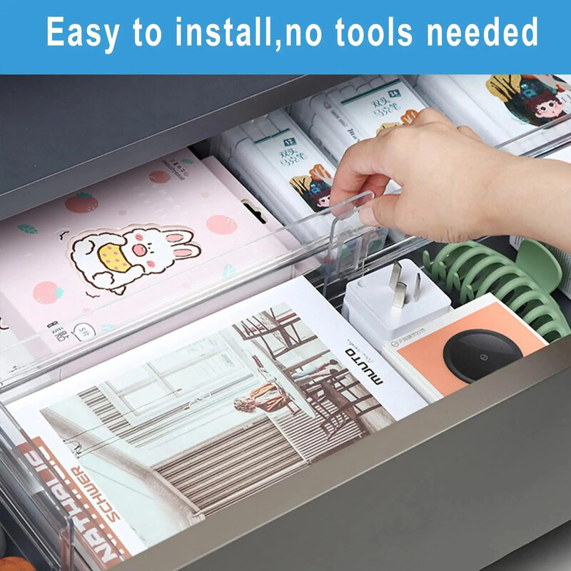 Stalčių pertvaros Tvarkyklės 1 pakuotė Reguliuojamas 8 cm Aukštis Išplečiamas nuo 27,7-52,5 cm Virtuvės stalčių pertvaros skaidraus plastiko