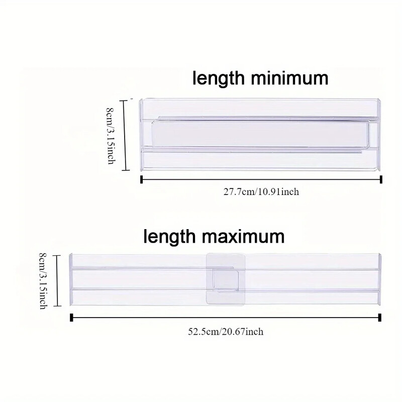 Stalčių pertvaros Tvarkyklės 1 pakuotė Reguliuojamas 8 cm Aukštis Išplečiamas nuo 27,7-52,5 cm Virtuvės stalčių pertvaros skaidraus plastiko