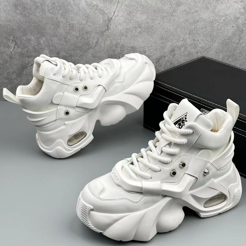 2024 Nou Pantofi de alergare și sport cu croială înaltă, înălțime înaltă, cu talpă groasă pentru piele pentru bărbați, pantofi clasici, mici și anti-alunecare