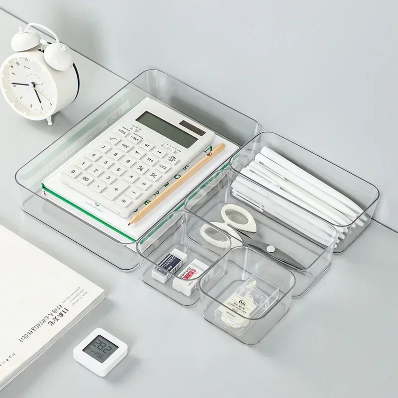 Permatomos dėžutės laikymo tvarkyklės rašomasis stalas plastikinis laikymo dėžė konteineris stalčius organizatorius stalas papuošalų dėžutė makiažo organizatorių dėžutės