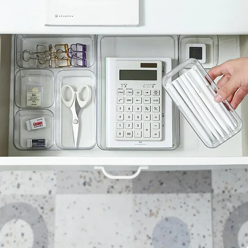 Permatomos dėžutės laikymo tvarkyklės rašomasis stalas plastikinis laikymo dėžė konteineris stalčius organizatorius stalas papuošalų dėžutė makiažo organizatorių dėžutės