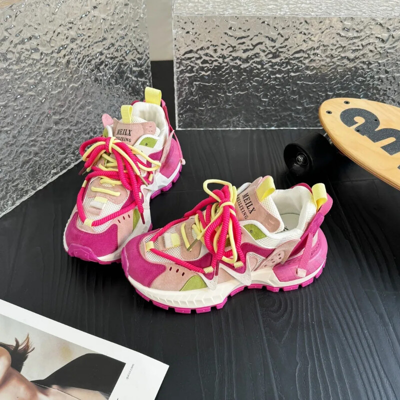 Nove proljetne cipele za odrasle u boji, ležerne cipele, uniseks ružne, slatke mrežaste cipele s debelim potplatom, ženske jesenske neklizajuće sportske cipele 2024.
