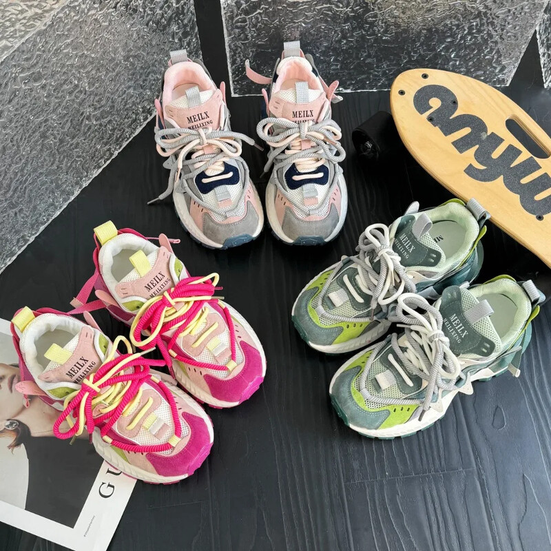 Nove proljetne cipele za odrasle u boji, ležerne cipele, uniseks ružne, slatke mrežaste cipele s debelim potplatom, ženske jesenske neklizajuće sportske cipele 2024.