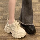 Nove ljetne crne ženske nove modne platformske sportske dizajnerske cipele Ženske ležerne debele tenisice Ženske mrežaste kožne cipele s platformom