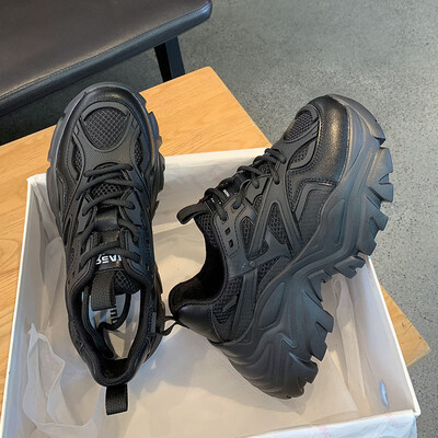 Nove ljetne crne ženske nove modne platformske sportske dizajnerske cipele Ženske ležerne debele tenisice Ženske mrežaste kožne cipele s platformom