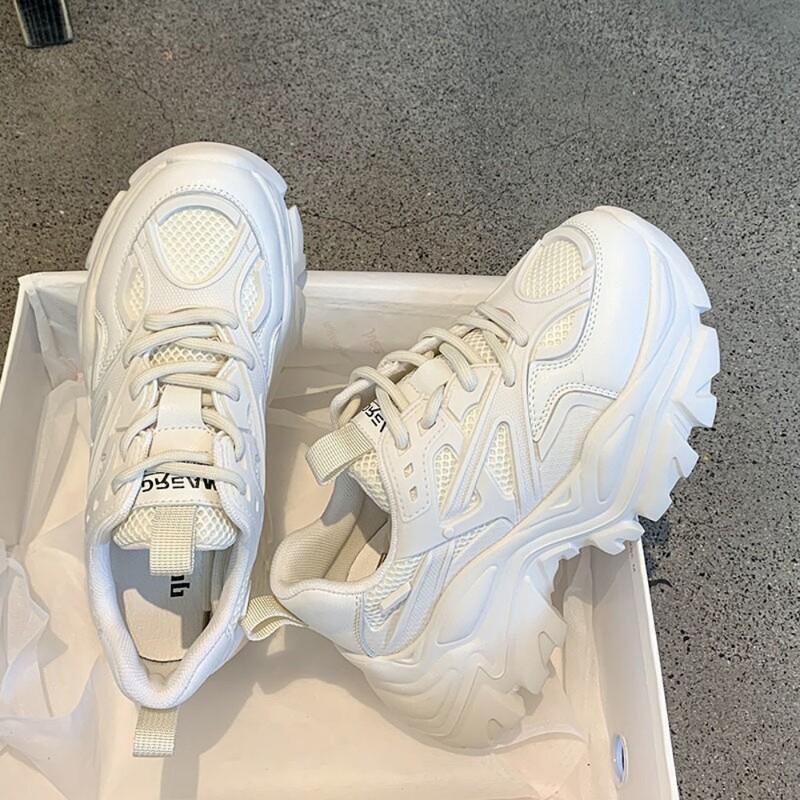 Nove ljetne crne ženske nove modne platformske sportske dizajnerske cipele Ženske ležerne debele tenisice Ženske mrežaste kožne cipele s platformom