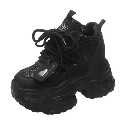 Ženske ležerne tenisice s platformom od 10,5 cm, visoke pete, nove proljetne sportske kožne cipele, blistave tenisice, debele tenisice Zapatos Mujer