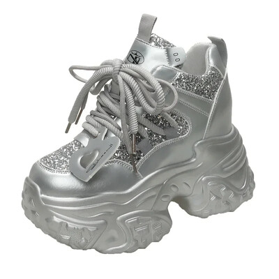 Ženske ležerne tenisice s platformom od 10,5 cm, visoke pete, nove proljetne sportske kožne cipele, blistave tenisice, debele tenisice Zapatos Mujer