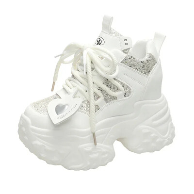 Ženske ležerne tenisice s platformom od 10,5 cm, visoke pete, nove proljetne sportske kožne cipele, blistave tenisice, debele tenisice Zapatos Mujer