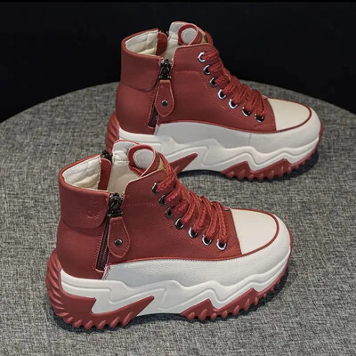 Femei Pantofi noi cu platformă Pantofi negri Primăvara Toamnă Pantofi de sport din piele naturală Menține cald Cizme de modă Cizme de iarnă Bote