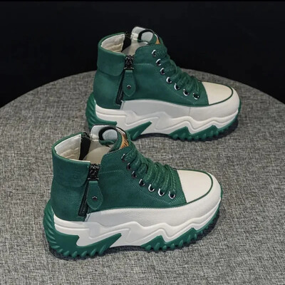 Femei Pantofi noi cu platformă Pantofi negri Primăvara Toamnă Pantofi de sport din piele naturală Menține cald Cizme de modă Cizme de iarnă Bote