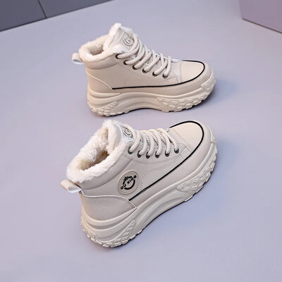 Ženske ravne čizme novog stila za zimu 2023. Zadebljane tople pamučne cipele s podstavom od flisa Visoke male bijele cipele Hx-q037