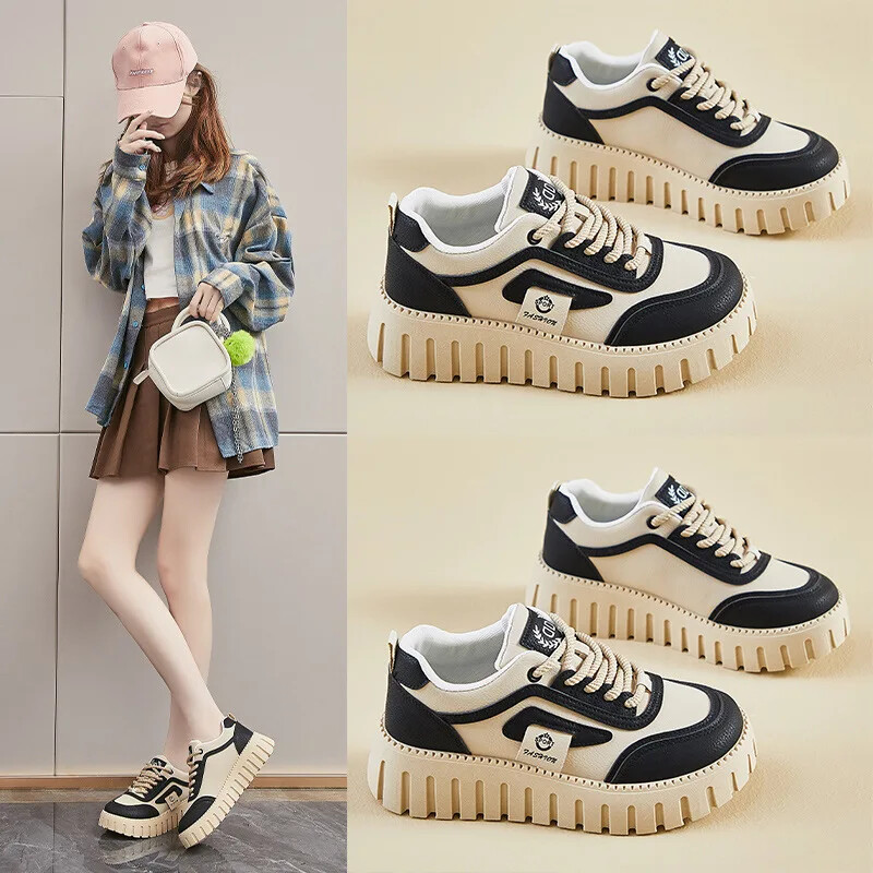 Toamna 2024, stil nou, coreean INS, pentru femei, pentru studenți, cu fund gros, pantofi sport înalți, cu platformă, instantanee casual de stradă