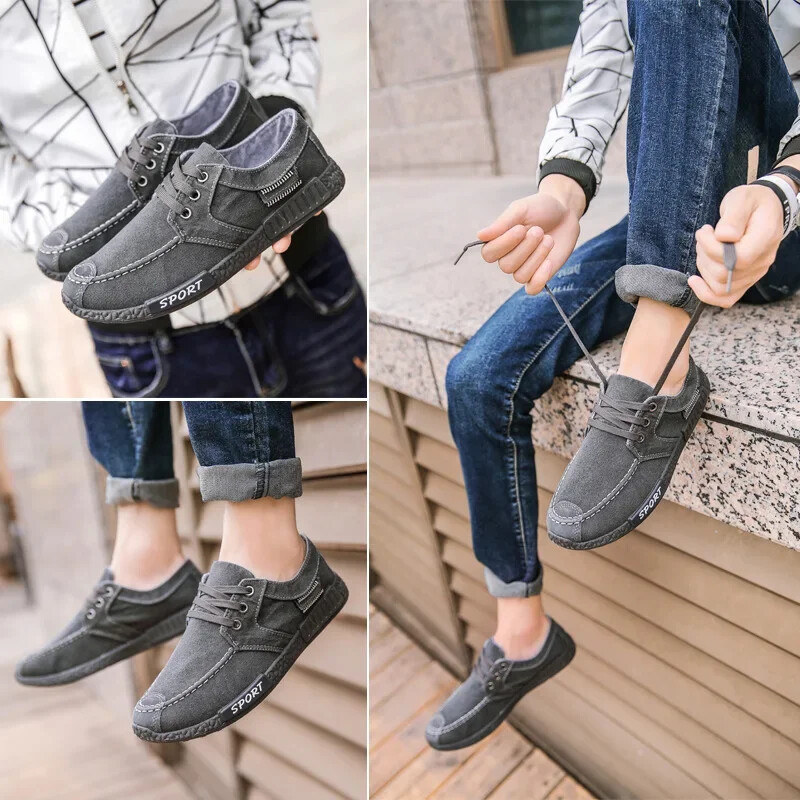 Modes vīriešu audekla apavi Vīriešu vasaras ikdienas džinsa apavi Vīriešu vulkanizētas kedas Slip on loafers Braukšana Mocasin Chaussure Homme