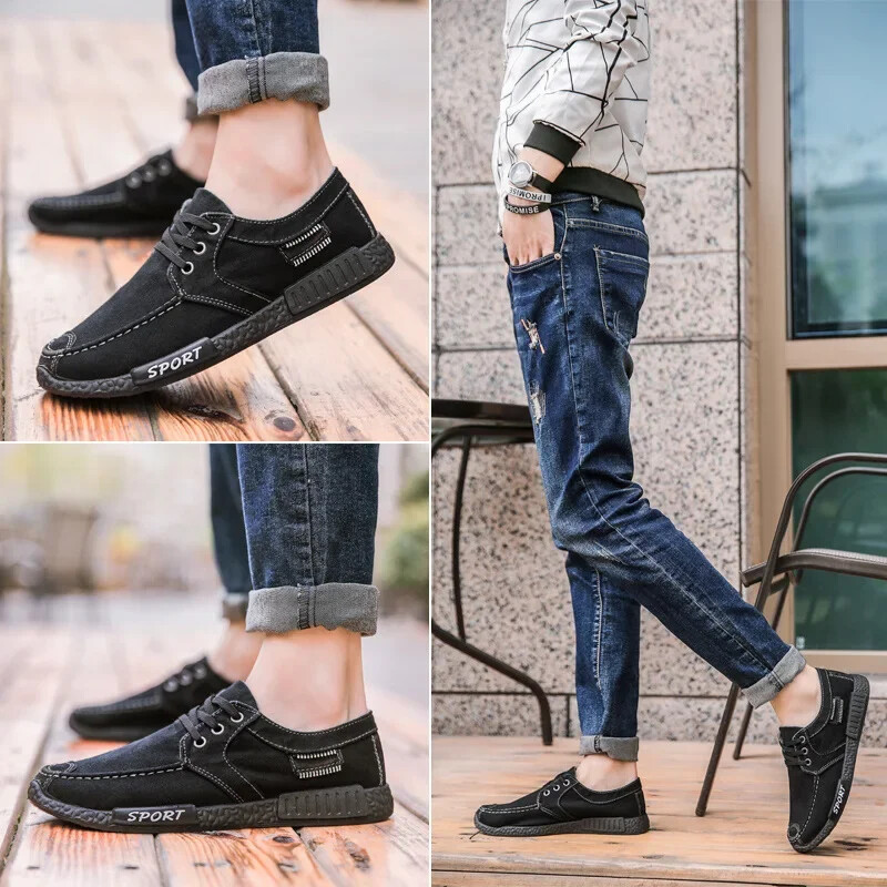 Modes vīriešu audekla apavi Vīriešu vasaras ikdienas džinsa apavi Vīriešu vulkanizētas kedas Slip on loafers Braukšana Mocasin Chaussure Homme