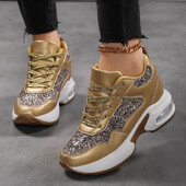 Ženska svjetlucava sportska obuća za povećanje visine blokirana bojom je prozračna, udobna, koja apsorbira udarce i ležerna sportska obuća