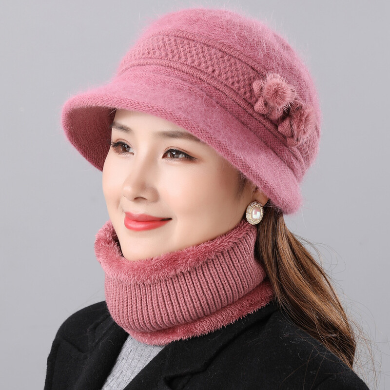 Pălărie din blană de iepure nouă, de ultimă generație, cu catifea și pălărie de iarnă îngroșată, pentru ca mama să se încălzească cu floare de blană de nurcă Pălărie din blană de iepure pentru vârste mijlocii și vârstnici