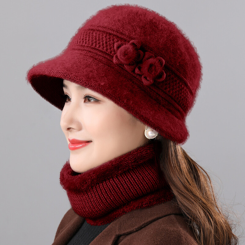 Pălărie din blană de iepure nouă, de ultimă generație, cu catifea și pălărie de iarnă îngroșată, pentru ca mama să se încălzească cu floare de blană de nurcă Pălărie din blană de iepure pentru vârste mijlocii și vârstnici