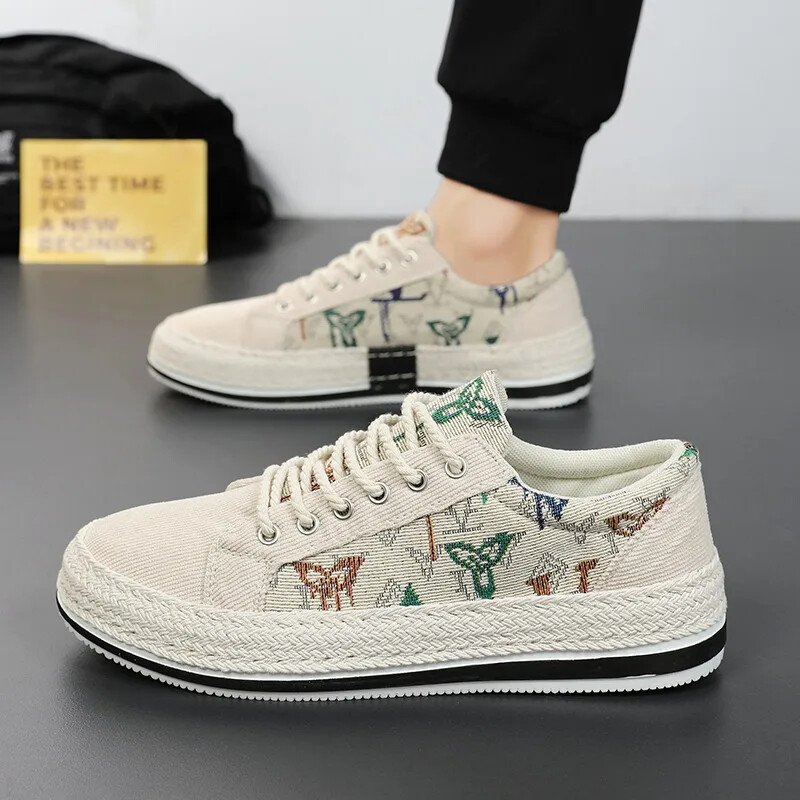 2024 Muške platnene cipele Muške vanjske trendi Tenisice za sve kombinacije Ručno izrađena tkanina Prozračne vulkanizirane cipele Udobne ravne cipele