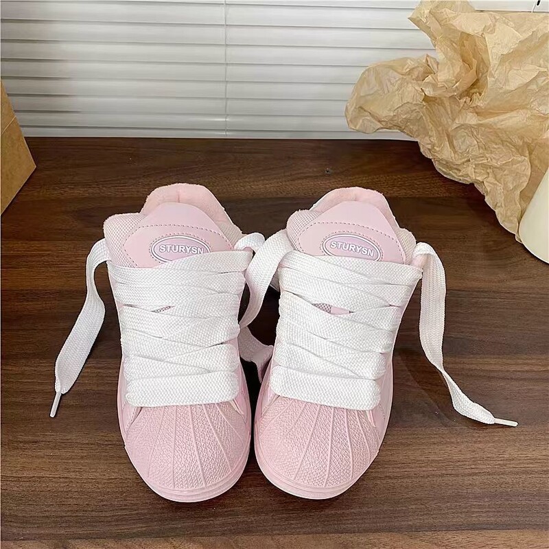 Pantofi de skateboard de primăvară, de modă, negri, cu șireturi, pantofi vulcanizați cu platformă de stradă pentru femei.