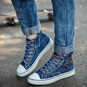 Jeftina rasprodaja muške visoke ležerne cipele Retro plave vulkanizirane cipele Muške udobne prozračne ravne platnene tenisice Muški zapatos hombre