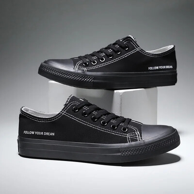 Pantofi de pânză neagră, de primăvară, toamnă, respirabili, pentru bărbați, pantofi de modă, ocazional, pantofi vulcanizati cu șireturi, de lux, Tenis masculin