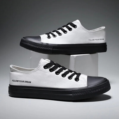 Pantofi de pânză neagră, de primăvară, toamnă, respirabili, pentru bărbați, pantofi de modă, ocazional, pantofi vulcanizati cu șireturi, de lux, Tenis masculin