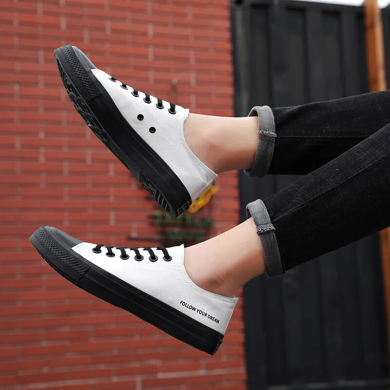 Pantofi de pânză neagră, de primăvară, toamnă, respirabili, pentru bărbați, pantofi de modă, ocazional, pantofi vulcanizati cu șireturi, de lux, Tenis masculin