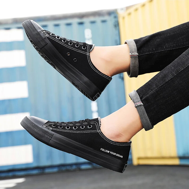 Pantofi de pânză neagră, de primăvară, toamnă, respirabili, pentru bărbați, pantofi de modă, ocazional, pantofi vulcanizati cu șireturi, de lux, Tenis masculin