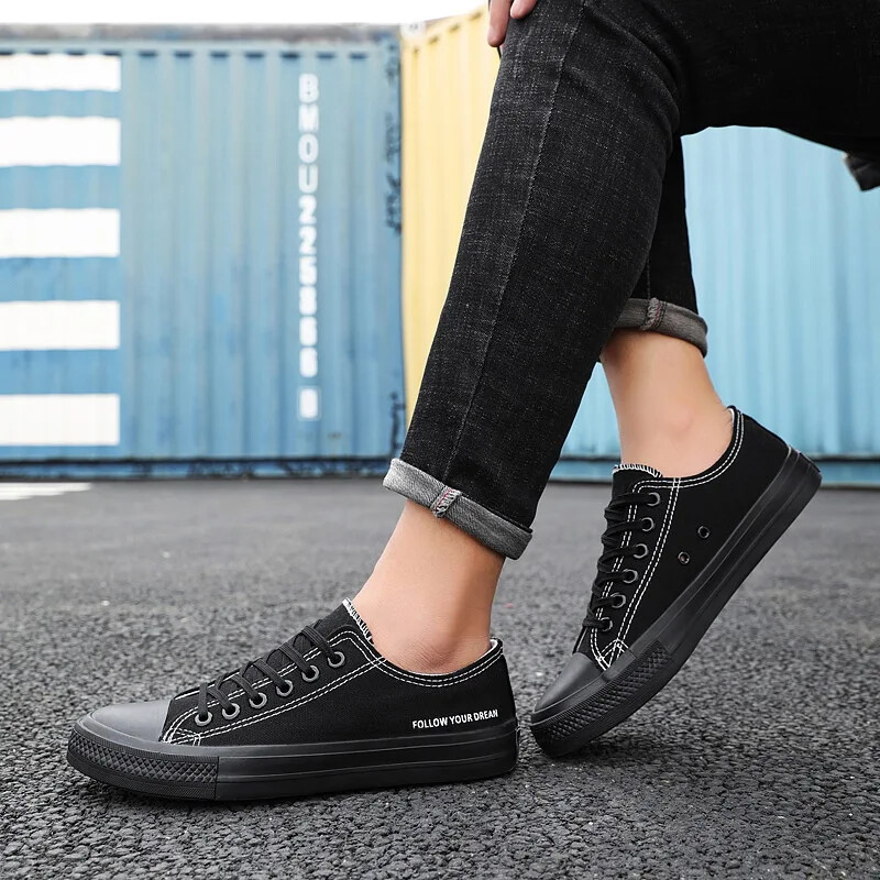 Pantofi de pânză neagră, de primăvară, toamnă, respirabili, pentru bărbați, pantofi de modă, ocazional, pantofi vulcanizati cu șireturi, de lux, Tenis masculin