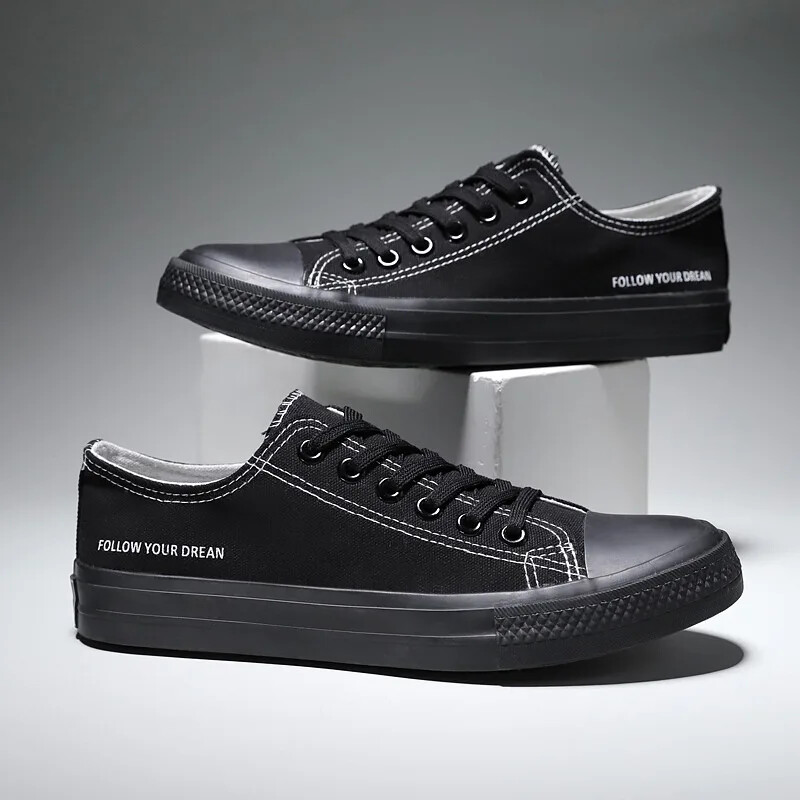 Pantofi de pânză neagră, de primăvară, toamnă, respirabili, pentru bărbați, pantofi de modă, ocazional, pantofi vulcanizati cu șireturi, de lux, Tenis masculin