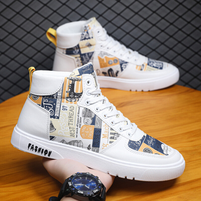 Visoke platnene cipele za muškarce Moderne tenisice s platformom Jesen Zima Muške vulkanizirane cipele u stilu grafita Student Tenis Masculino