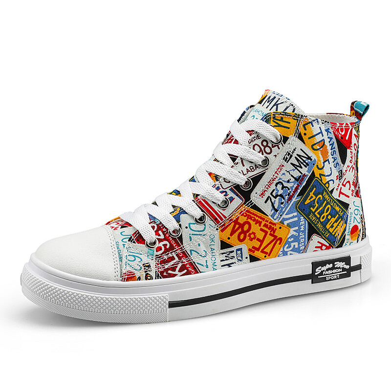 Pantofi de pânză colorați, personalizați, înalți pentru bărbați, toamnă și iarnă, clasici, respirabili, cu skateboard, pantofi cuplu cu șireturi florale