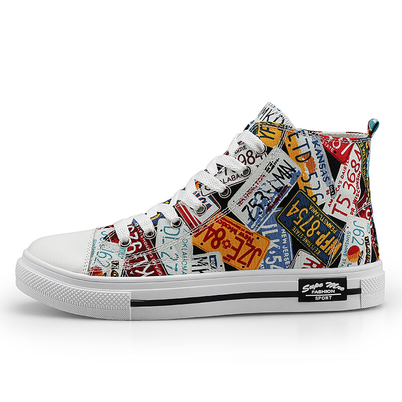 Pantofi de pânză colorați, personalizați, înalți pentru bărbați, toamnă și iarnă, clasici, respirabili, cu skateboard, pantofi cuplu cu șireturi florale