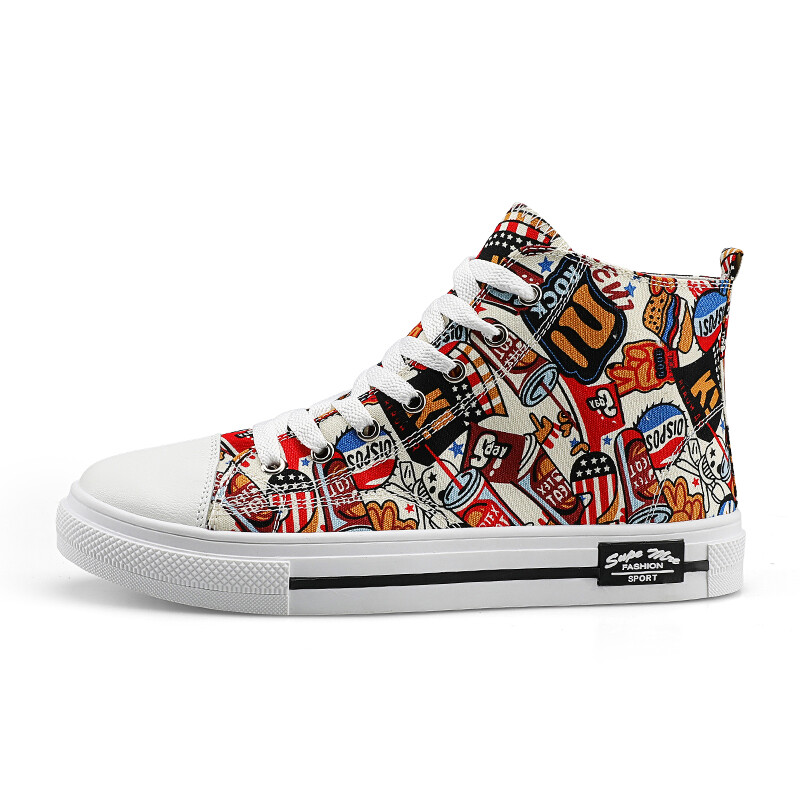 Pantofi de pânză colorați, personalizați, înalți pentru bărbați, toamnă și iarnă, clasici, respirabili, cu skateboard, pantofi cuplu cu șireturi florale