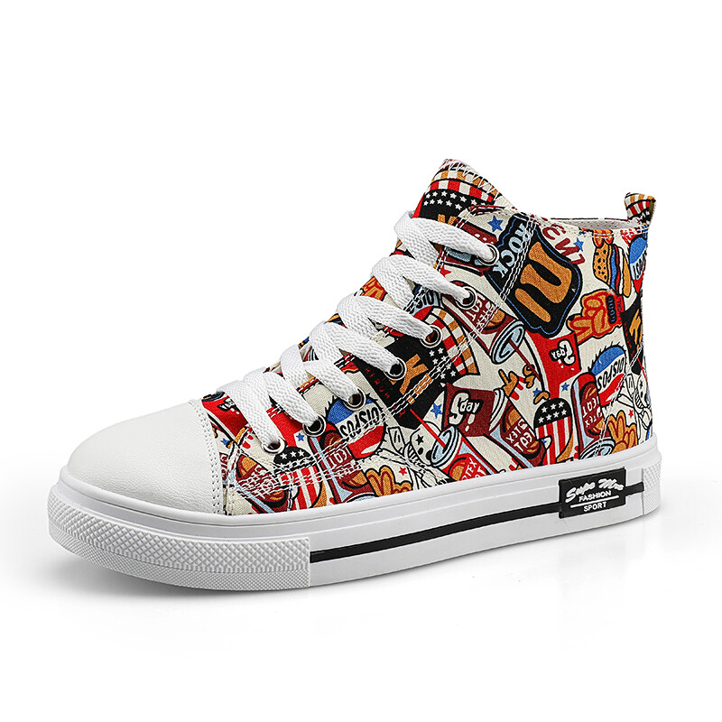 Pantofi de pânză colorați, personalizați, înalți pentru bărbați, toamnă și iarnă, clasici, respirabili, cu skateboard, pantofi cuplu cu șireturi florale