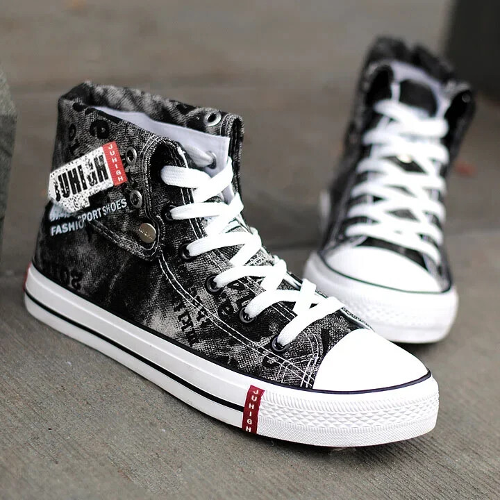 Pantofi de pânză pentru bărbați Pantofi înalți cu șireturi Pantofi de bărbați cu imprimeu Pantofi din denim pentru bărbați Pantofi casual respirabili Cizme de cowboy Tenis Masculino