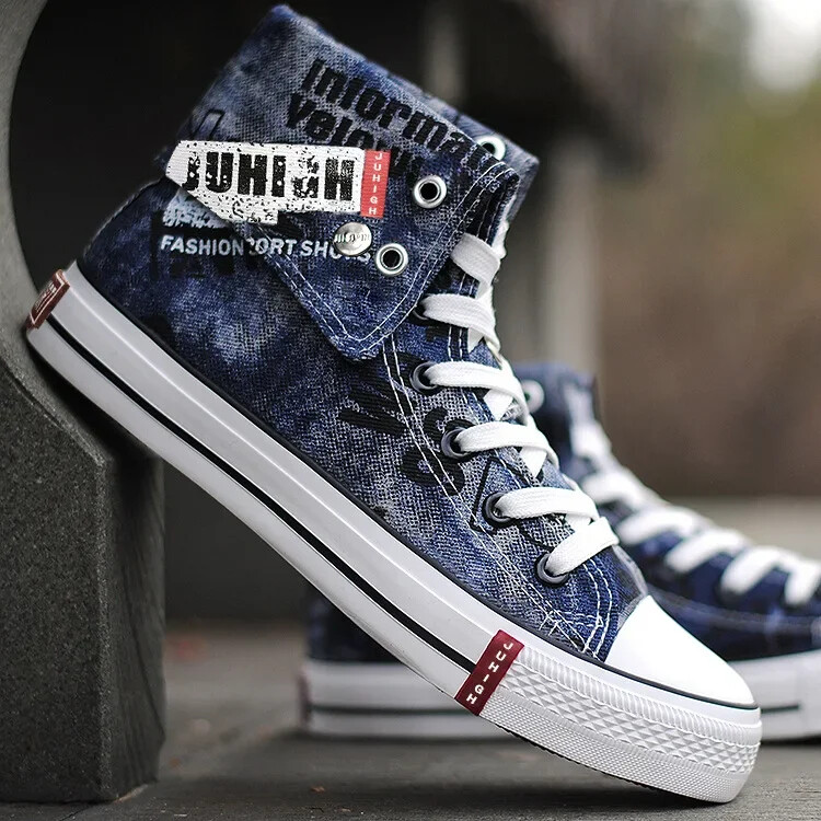 Pantofi de pânză pentru bărbați Pantofi înalți cu șireturi Pantofi de bărbați cu imprimeu Pantofi din denim pentru bărbați Pantofi casual respirabili Cizme de cowboy Tenis Masculino