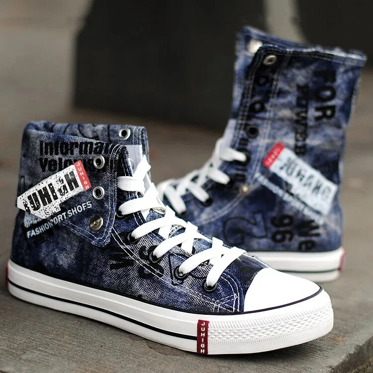 Pantofi de pânză pentru bărbați Pantofi înalți cu șireturi Pantofi de bărbați cu imprimeu Pantofi din denim pentru bărbați Pantofi casual respirabili Cizme de cowboy Tenis Masculino