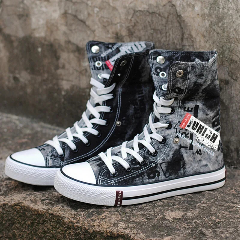 Pantofi de pânză pentru bărbați Pantofi înalți cu șireturi Pantofi de bărbați cu imprimeu Pantofi din denim pentru bărbați Pantofi casual respirabili Cizme de cowboy Tenis Masculino