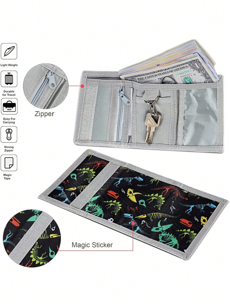 Portofele copii pentru fete baieti dinozauri varste portofele triple cu autocolant si buzunar cu fermoar pentru adolescenti cadou de nastere de Craciun