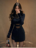 Нова секси черна рокля с рибена кост Персонализирана тънка дамска рокля, тънка марля, перспектива, обгръщаща задните части F8Q3