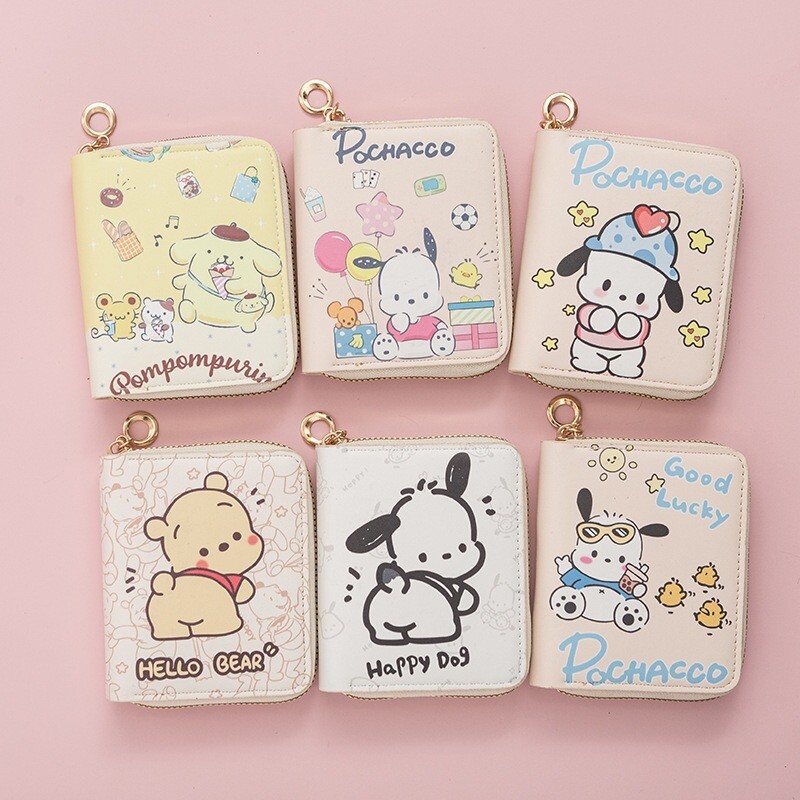 Sanrio Pochacco armas mündikott Väike multifilm Tudengi lühikese tõmblukuga rahakotikaardi pakett Kawaii multifilmi moerahakott Pangakaart