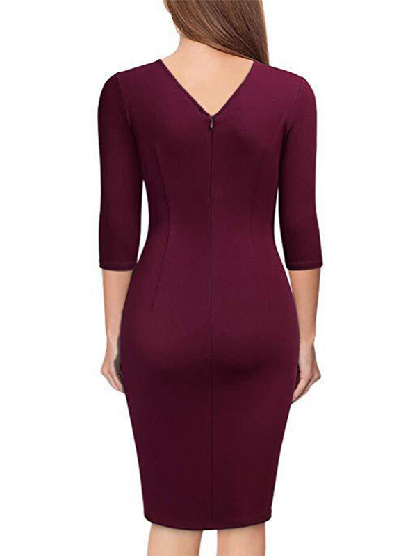 Office Lady Rochie de primăvară cu decolteu în V Rochii cu mâneci scurte Femei Pliuri Robe Bodycon Robe