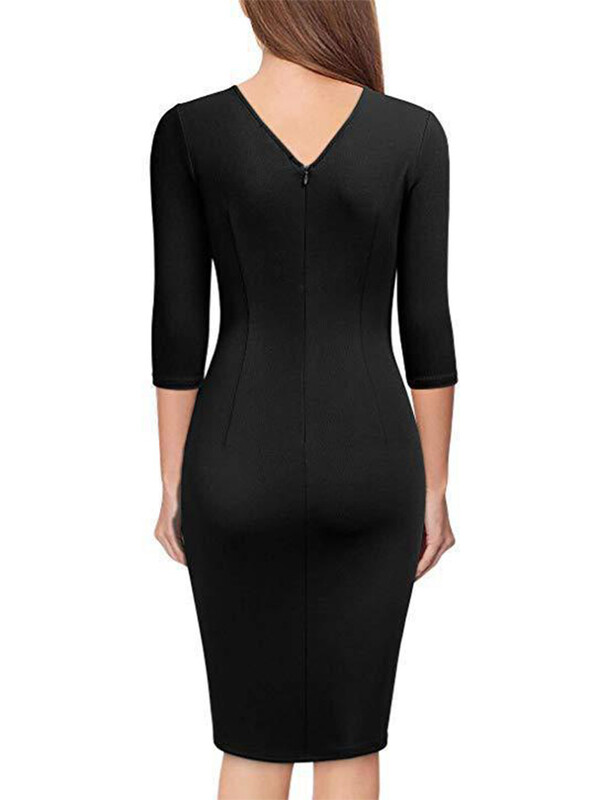 Office Lady Rochie de primăvară cu decolteu în V Rochii cu mâneci scurte Femei Pliuri Robe Bodycon Robe